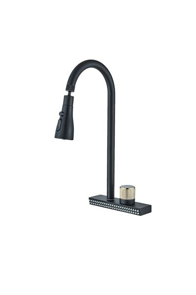 Blackswan Design Baterie chiuveta bucatarie, Blackswan, Tip M340, model negru cu 4 moduri si pipa rotativa, 44 cm