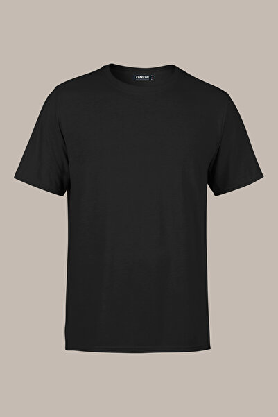 COMEOR Tricou negru Basic Regular Fit din bumbac, cu mânecă scurtă, cu decolt...