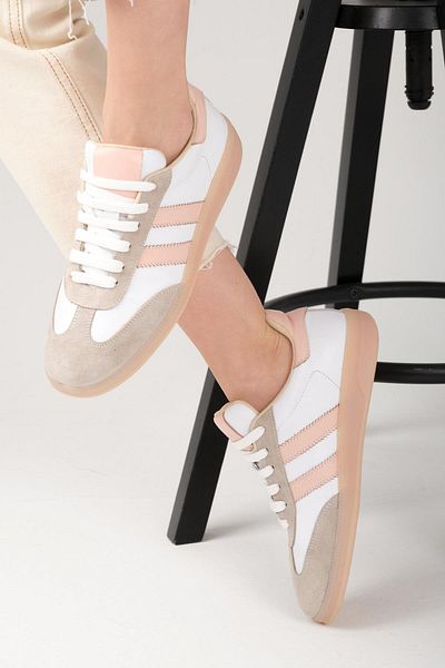 Mio Gusto Tindra Genuine Leather Powder Striped White Color Women's Sports Shoes