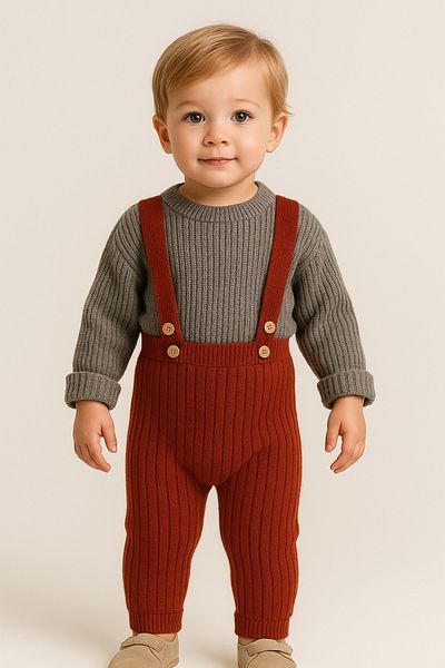 Nimini Kids New Season Baby and Kids Knitwear Sweater and Strap Jumpsuit 2-Piece Set - (0-6 years)