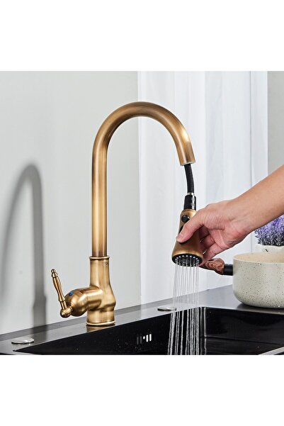 Blackswan Design Baterie chiuveta bucatarie, Blackswan, Tip M235 cu 3 moduri, model bronz antichizat, 40 cm