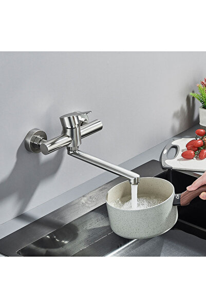 Blackswan Design Baterie chiuveta bucatarie, Blackswan, Tip M334, model nichel cu montare pe perete, dimensiune 23 cm