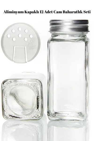 EG75 Set of 12 Glass Spice Shakers with Aluminum Lids (32 Labels as a Gift)