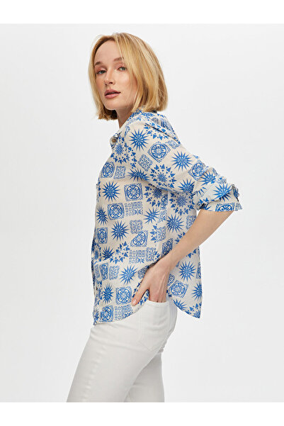 Faik Sönmez Kadın Mandala Desen Pamuk Vual Gömlek 25YUS25GML055