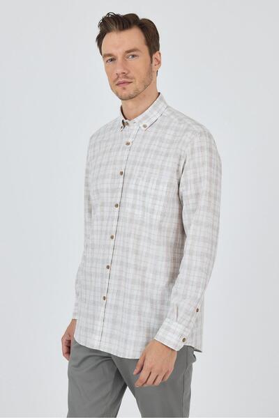 İmza Dark Green Short Sleeve Plaid Pattern Button Collar Cotton Casual Comfort Fit Shirt 1004250101