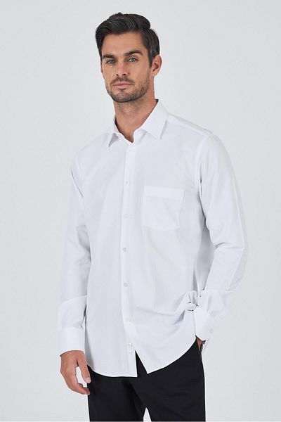 İmza Λευκό Σκληρό Γιακά Απλό Classic Comfort Fit Πουκάμισο 1004250901
