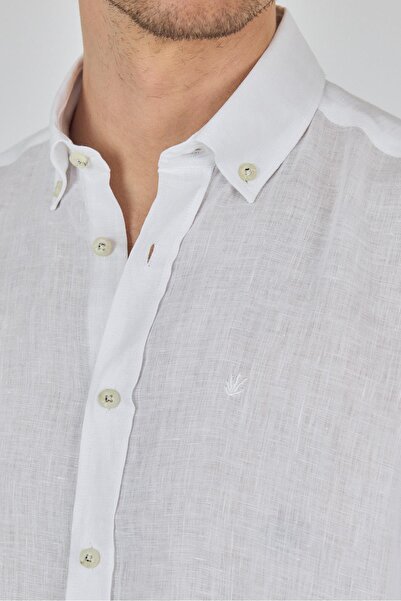 İmza Довгий рукав, прямий крій, льоновий комір на ґудзиках, без кишень, повсякденна сорочка вільного крою 1004250114