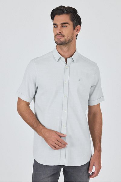 İmza Water Green Birit Collar Plain Casual βαμβακερό πουκάμισο Comfort Fit 1004250221