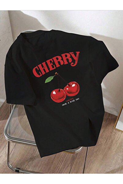 DAXİS Sportwear Company KADIN Cherry Baskılı Bisiklet Yaka Tişört