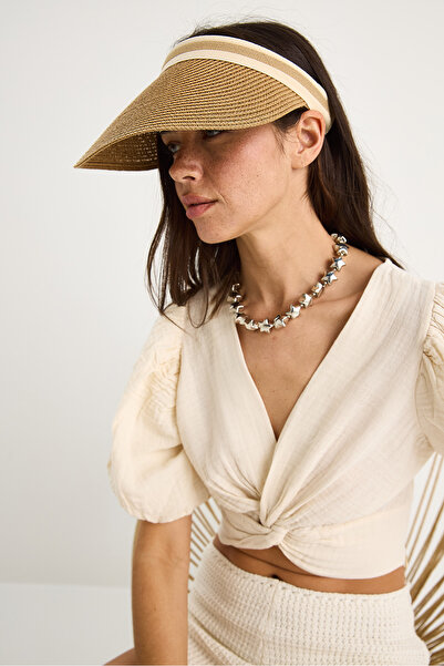 Bianco Lucci Women's Wide Brim Straw Sun Visor with Ribbon Detail 14398 60801006