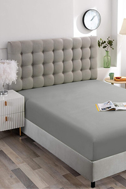Rivaİstanbul Gray Cotton Double Elastic Sheet 160X200