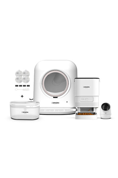 Xenon Smart Akıllı Kedi Tuvaleti Otomatik Mama Kabı Su Pınarı, 4'lü Yedek Filtre ve Kamera Pet Ürünleri Seti