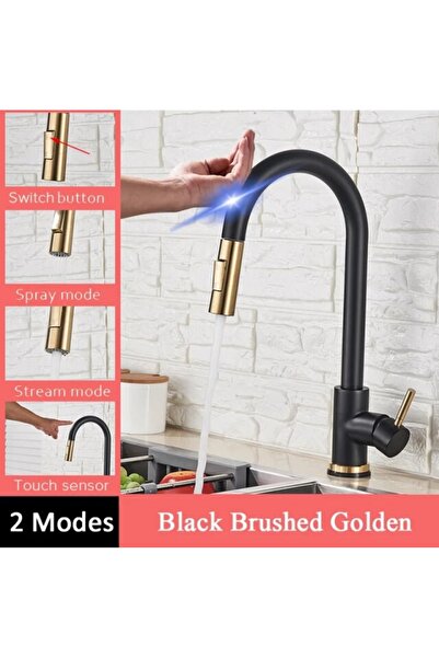 Blackswan Design Baterie chiuveta bucatarie, Blackswan, Tip M28 cu senzor, model negru/ auriu, dimensiune 39 cm