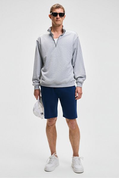 GRIMELANGE Nestor Men's Relaxed Fit Stand Collar Half Zipper Long Sleeve Grimelange Sweatshirt