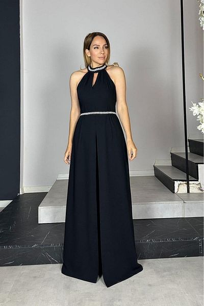 gesmoda G1416 Stone Detailed Design Jumpsuit Black