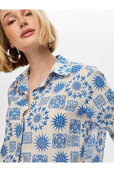 Faik Sönmez Women's Mandala Pattern Cotton Voile Shirt 25Yus25Gml055