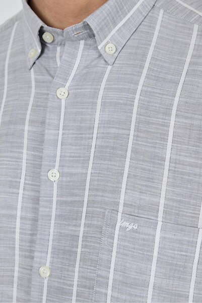 İmza Uzun Kol Çizgili Desen Düğmeli Yaka cepli Classic Comfort Fit Gömlek 1004250189