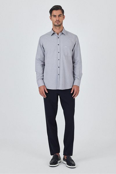 İmza Claret Red Hard Collar Self Patterned Classic Cotton Comfort Fit Shirt 1004250219