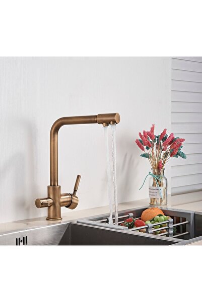 Blackswan Design Baterie chiuveta bucatarie, Blackswan, Tip M8 cu iesire pentru apa purificata, model bronz, 33.5 cm