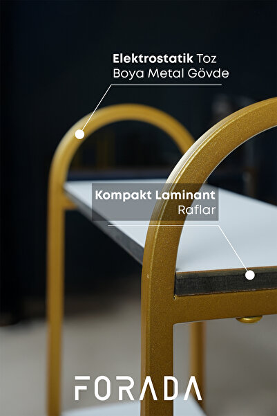 Forada Home & Style Dekoratif Tezgah Üstü Metal Ayaklı Raf