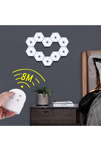 Viyogo Set 3 spoturi hexagonale LED cu telecomanda, 1W per bucata, autoadeziv, 84 x 74 x 27 mm, alb