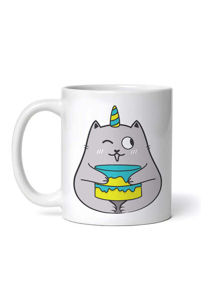 OEM Εξατομικευμένη λευκή κούπα, Γάτα στα γενέθλιά της, INOVATIX®. 330ml