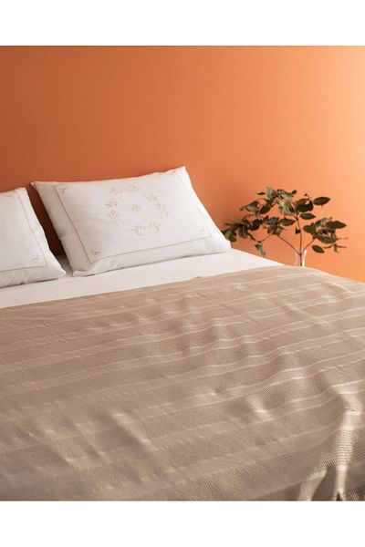 Madame Coco Mathilda King Size 100% Cotton Karde Plain Pique Set - Beige