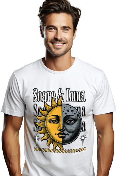 StoryGift Romania Tricou Barbati Soarele Și Luna, Yin Si Yang Galaxie Cu Impr...