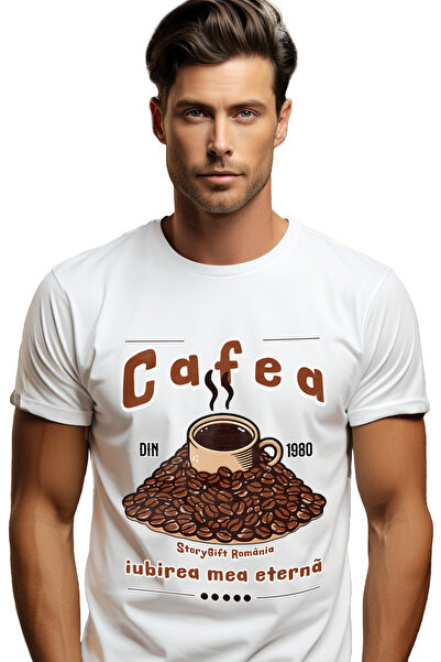 StoryGift Romania Tricou Barbati Cafea, Iubirea Mea Eterna Boabe De Cafea Ene...