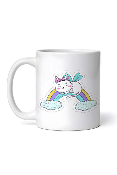 OEM Cană albă personalizată, Pisică dormind pe curcubeu, INOVATIX®. 330ml