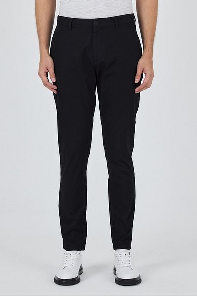 İmza Black Dobby Side Pocket Straight Leg Slim Fit Cotton Casual Chino Trousers 1003250120