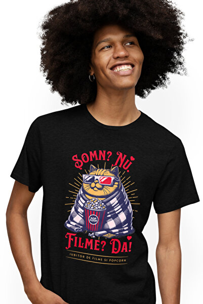 StoryGift Romania Tricou Barbati Pisica In Patura Text Somn Nu, Film Da Cinem...