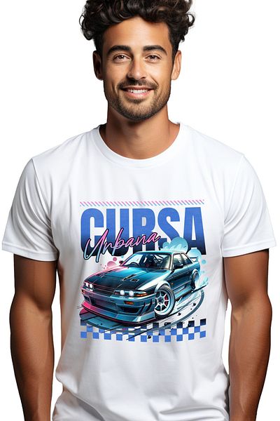 StoryGift Romania Tricou Barbati Cursa Urbana Viteza Masina Puternica Adrenalina Cu Imprimeu Pe Fata, 100% Bstg
