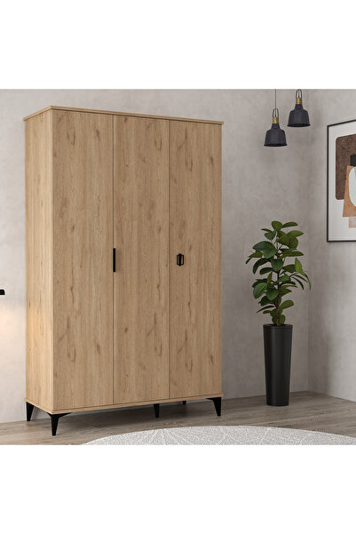 Evmo Home 6301 Neva 3 Kapılı 200 Cm Gizli Çekmeceli Gardırop , Elbise Dolabı , Genç Odası Sepet