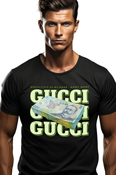 StoryGift Romania Tricou Barbati Gucci - 100 Lei Romanesti Cu Imprimeu Pe Fat...