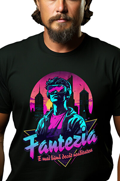 StoryGift Romania Men's T-Shirt Boy VR Glasses Fantasy Is Better Than Reality With Print On Left Front