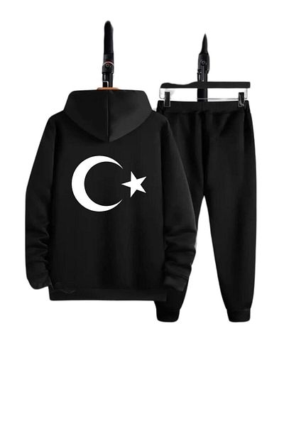 NO 601 Unisex Μαύρο Σετ Φούτερ με φερμουάρ με φερμουάρ