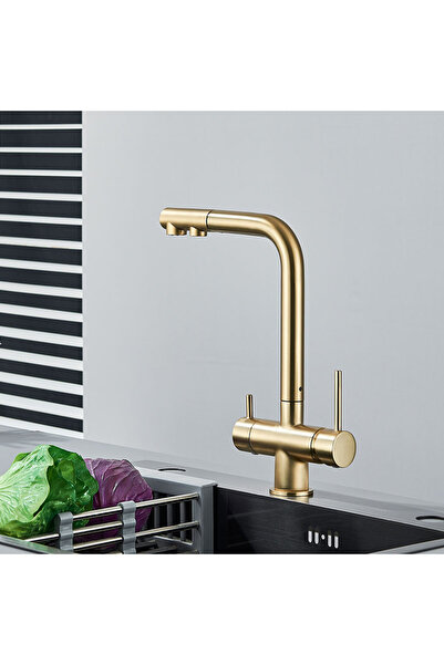 Blackswan Design Baterie chiuveta bucatarie, Blackswan, Tip M348, auriu iesire pentru apa purificata, dus, 31.5 cm