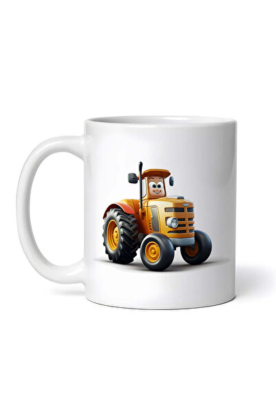 OEM Cană albă personalizată, Tractor galben cu ochi, INOVATIX®. 330ml