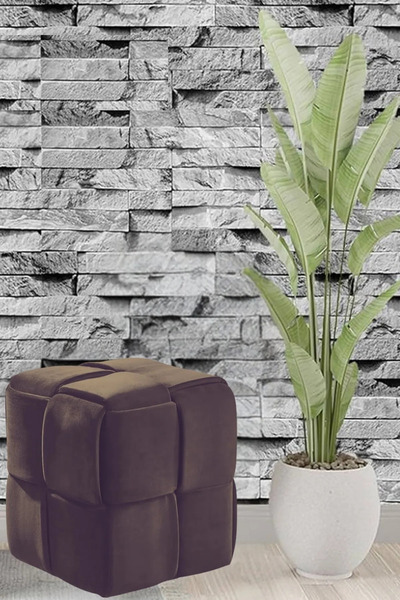 Mobilya Stant Most Spiral Kare Puf 08 Kahverengi Kadife Kumaş (Evinize Teslim)