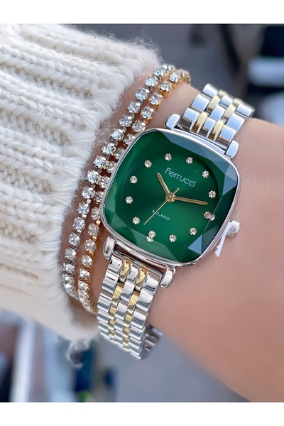 Ferrucci MİLANO ÇELİK KORDON 3 ATM SU GEÇİRMEZ KARE KASA KADIN KOL SAATİ+BİLE...