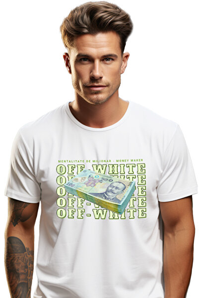 StoryGift Romania Tricou Barbati Off-white - 100 Lei Romanesti Cu Imprimeu Pe...