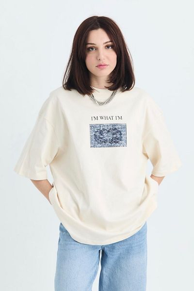 fame-stoned I'm What I'm Slow Down, All We Have Is Now Printed Unisex T-shirt 100% βαμβακερό εκρού
