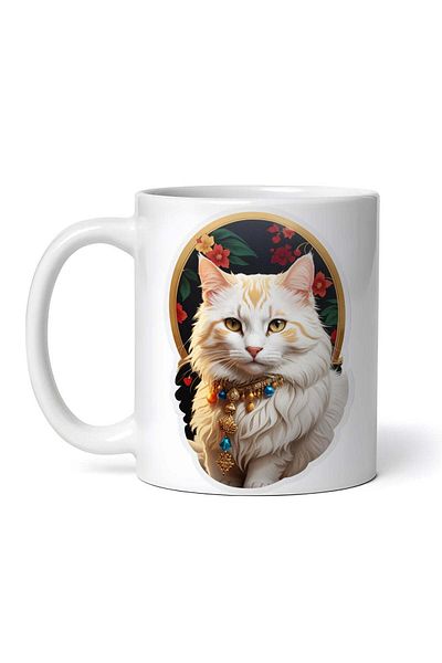 OEM Cană albă personalizată, pisica Khao manee cu colier, INOVATIX®. 330ml