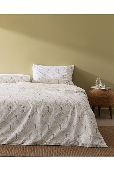 Madame Coco Kerman Double Cotton Printed Duvet Cover Set - Beige/Grey