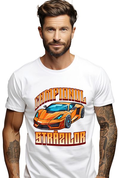 StoryGift Romania Men's T-Shirt Street Champion Orange Speed ​​Race Car With Front Print, Stg