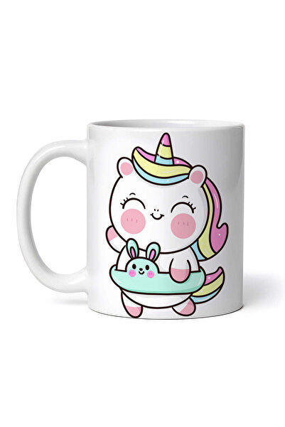 OEM Cană albă personalizată, Unicorn la piscină, INOVATIX®. 330ml