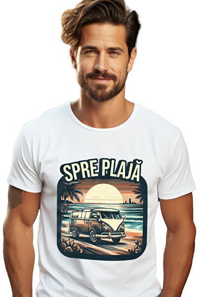 StoryGift Romania Tricou Barbati Spre Plaja Cu Caravana Aventura Apus De Soar...