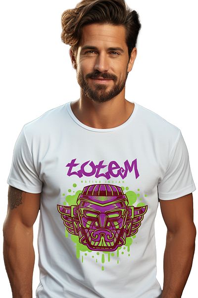 StoryGift Romania Tricou Barbati Cu Chip Monstru Cu Cerel Stil Taur, Pictura Curgatoare Verde, Arta Cultura Stg
