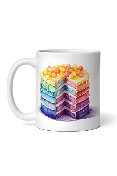 OEM Cană albă personalizată, tort curcubeu cu bomboane, INOVATIX®. 330ml